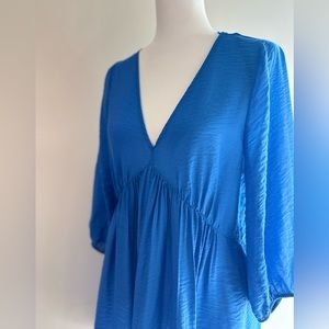 Blue sheer dress | b neck H&M dress | A-line dress
